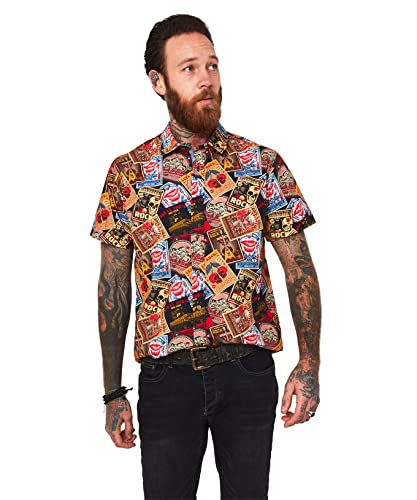 Joe Browns Męska koszula w stylu vintage sprana wycieczka z krótkim rękawem zapinana na guziki, wielokolorowa, S, multi, S