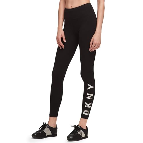DKNY Damskie legginsy z logo High Rise, Czarny pejzaż miejski, XS