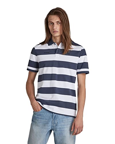 G-STAR RAW Męska koszulka polo Wide Stripe S, Multicolor (White/Fantem Blue Stripe D139-d193), XL