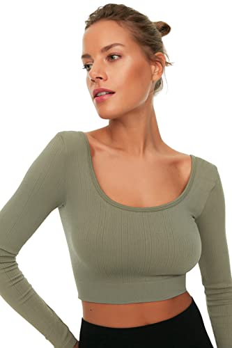 Trendyol Women's Khaki-Square bezszwowa bluzka sportowa ze zbożem, bardzo mała