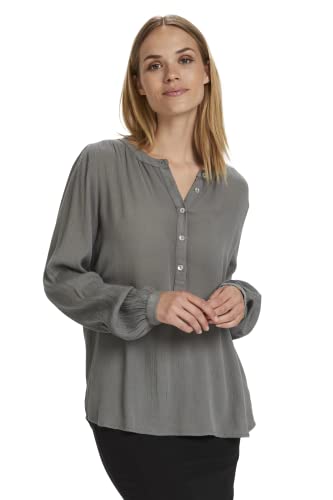 KAFFE Damska koszulka z długim rękawem Regular Fit Bluzka z przodu Button up, wędzona perła, 48