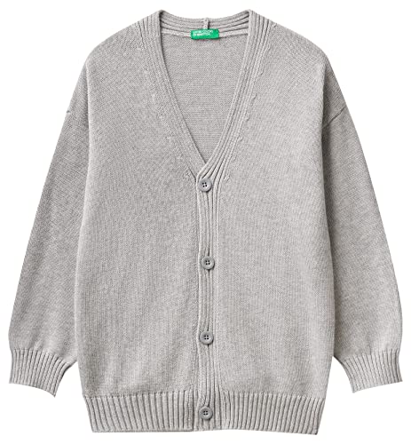United Colors of Benetton Kardigan dla dzieci i nastolatków M/L 1294c600h sweter, szary melanż, rozmiar M 501, 170 cm, Szary melanż średni 501, 170