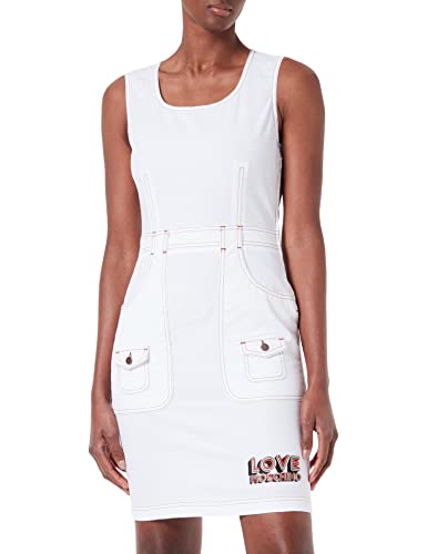 Love Moschino Damska sukienka w stylu tubki, rozciągliwa, bawełniano-lniana, optical white, 38