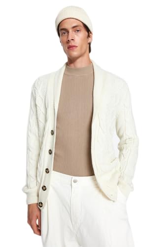 Trendyol Męski wąski krój podstawowy szal kołnierz dzianinowy kardigan, ecru, XL, Ecru, XL