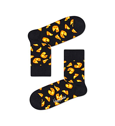 Happy Socks Pizza Half Crew, kolorowe i zabawne, Skarpety dla kobiet i mężczyzn, Czarny-Żółty-Pomarańczowy (36-40)