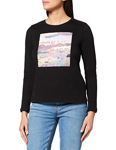 s.Oliver Damska koszulka z długim rękawem, krój regularny, Czarny nadruk, 40