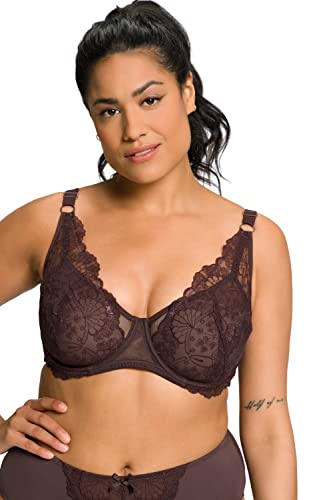 Ulla Popken Biustonosz damski Underwired Bra, Embroidery, Espresso, 100, espresso