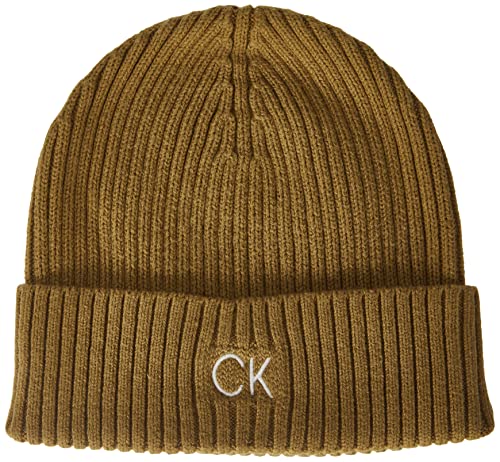 Calvin Klein Męska klasyczna bawełniana czapka z dzianiny z prążkowaniem, karmelowa, jeden rozmiar, Karmel, Rozmiar uniwersalny