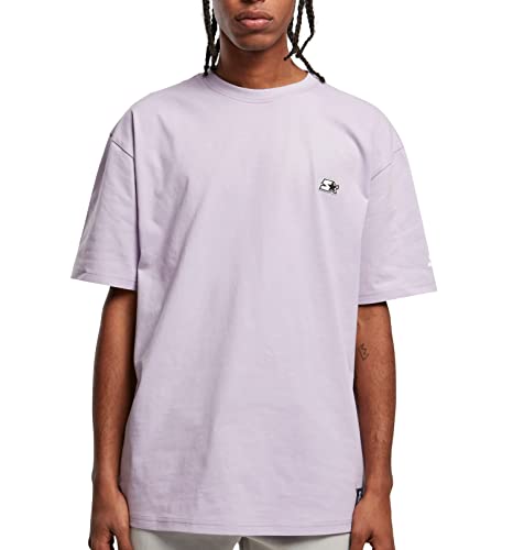 STARTER BLACK LABEL Męski T-shirt Essential Tee z haftem z przodu i nadrukiem na rękawie, naszywka z logo na obszyciu, sportowy okrągły dekolt, wiele kolorów, rozmiar S do XXL, fioletowy, M