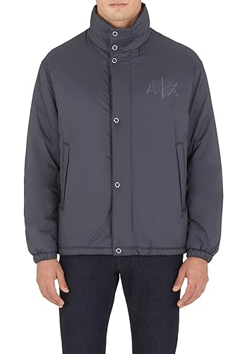 Armani Exchange Męska kurtka Snap Fastener, logo z przodu, kurtka z nadrukiem, Ebony, rozmiar S