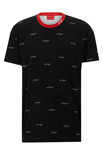 HUGO Męski T-shirt z bawełny organicznej z ręcznie napisanym logo, czarny (Black1), XL