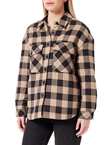 Urban Classics Damska kurtka damska Ladies Flanell Padded Overshirt, czarny/softtaupe, XXL