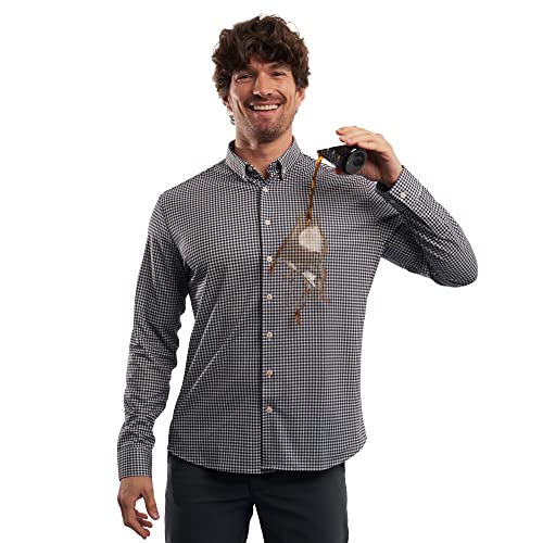 Sepiia Przeciw plamach Przeciw zapachowym Oddychająca Entalle Średnia Koszula męska na co dzień, Granatowy wzór w kratkę, S