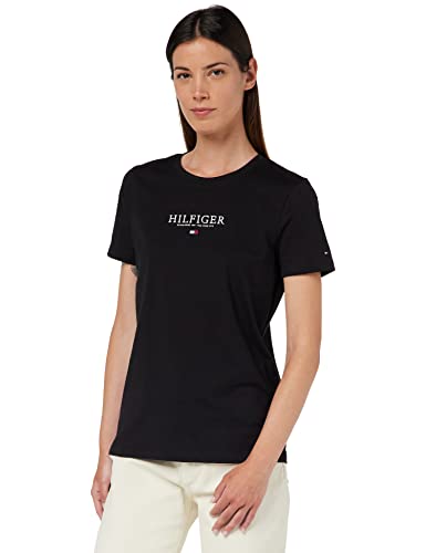 Tommy Hilfiger Damska koszulka z dzianiny Hilfiger C-NK REG S/S, czarna, L, Czarny, L