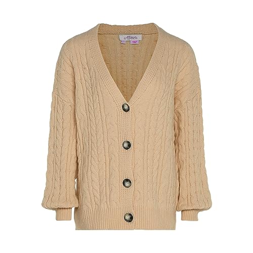 Aleva Damski luźny dzianinowy kardigan z długimi rękawami i dekoltem w kształcie litery V, akryl, beżowy, rozmiar M/L, beżowy, M