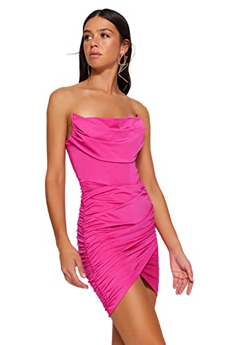 Trendyol Damska sukienka z dzianiny Wrapover, fuksja, 40, fuksja, 38