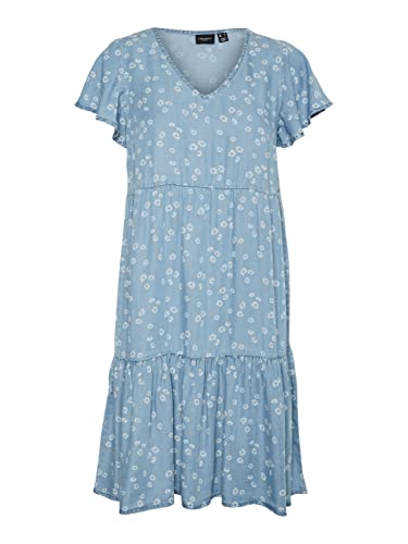 VERO MODA Vmharper Ss Layer sukienka damska, Jasnoniebieski denim/nadruk: aop, S
