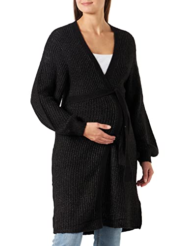MAMALICIOUS Women's MLLINN L/S Long Knit sweter kardigan Sweater, czarny/AOP: melanż, S, Czarny/Aop: melanż, S