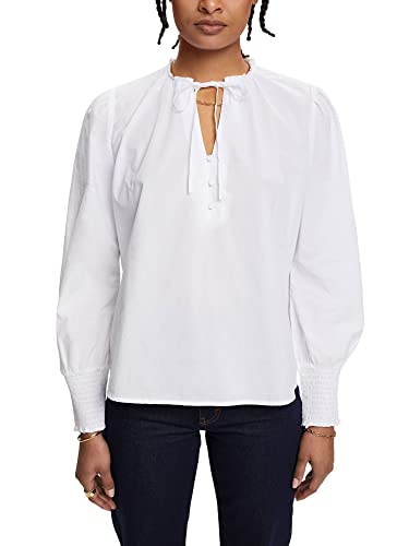 edc by ESPRIT Bawełniana bluzka z detalami do wiązania, biały, XS