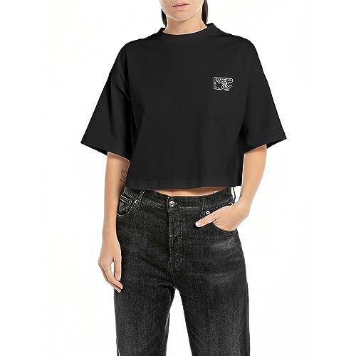 Replay damska koszulka cropped, 098 BLACK, XS