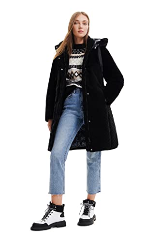 Desigual Damski wyściełany długi płaszcz, Czarny, L