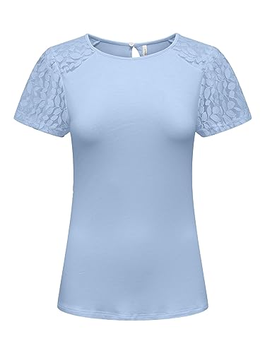 ONLY Women's ONLKANYE S/S LACE Mix TOP JRS T-Shirt, Clear Sky, L, Clear Sky, L