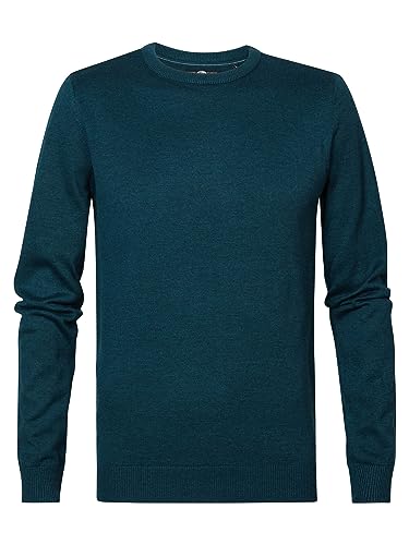 Petrol Industries Męski kardigan, okrągły dekolt, basic polo sweter, Ciemny cyjan, M