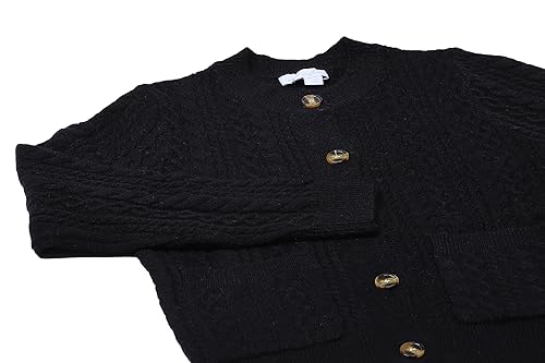 Blonda Damski kardigan vintage z plecionej grubej dzianiny, czarny, rozmiar XS/S, czarny, XS