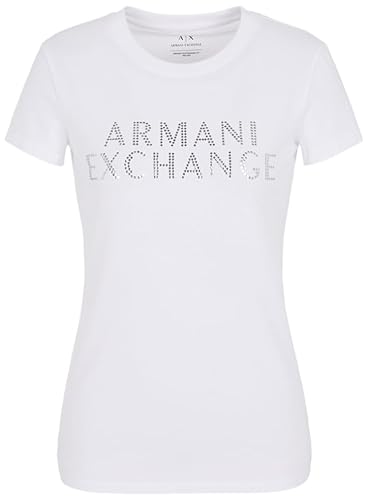 Armani Exchange Damska koszulka Slim Fit Stretch Cotton Embellished Logo Fitted Tee T-Shirt, biały, XS