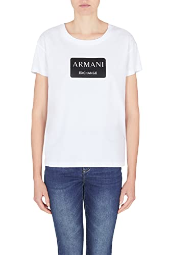 Armani Exchange Damska koszulka Boyfriend Fit, Box Logo, Nice Stitching T-Shirt, biała, bardzo duża, biały, XL