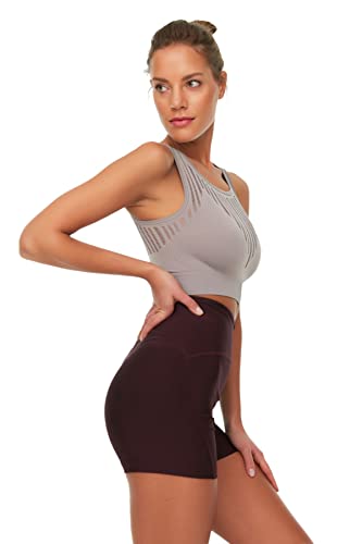 Trendyol Sportowe legginsy - brązowe - gładkie, Śliwka, M