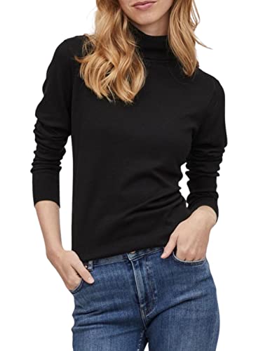 Vila Women's VIJENEVE sweter z golfem L/S Knit top/SU-NOOS, czarny, L, czarny, L
