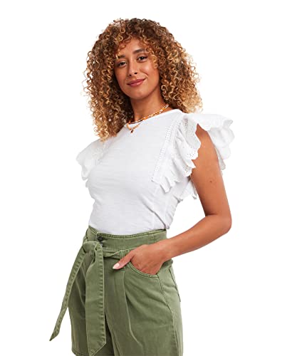 Joe Browns Damska koszulka bez rękawów Basic Broderie Frill Crew Neck T-Shirt, biały, 12, biały, 38