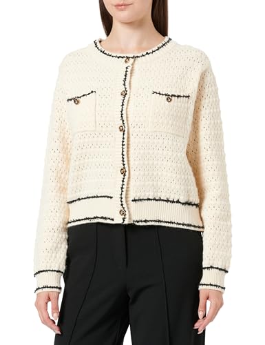 faina Damski sweter w stylu vintage z guzikami Contrast Knitted Cardigan Akryl Wełna BIAŁA CZARNA, wełniany biały czarny, M