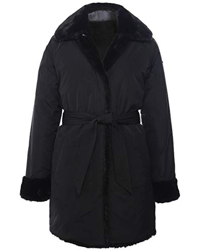 Geox Damski płaszcz Kaula Faux Fur Coat, czarny, XL