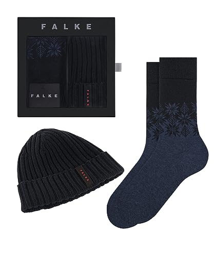 FALKE Męski zestaw upominkowy Christmas zrównoważona wełna kaszmir półwysoki ze wzorem 1 para skarpet, niebieski (Dark Navy 6375), 39-42