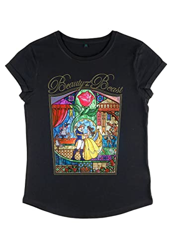 Disney Damska koszulka Beauty & The Beast-Beauty Story Women's Organic Rolled Sleeve, czarny, XL