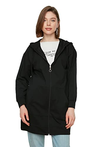 Trendyol Bluza damska, czarna, zapinana na zamek błyskawiczny z kapturem, bardzo duża