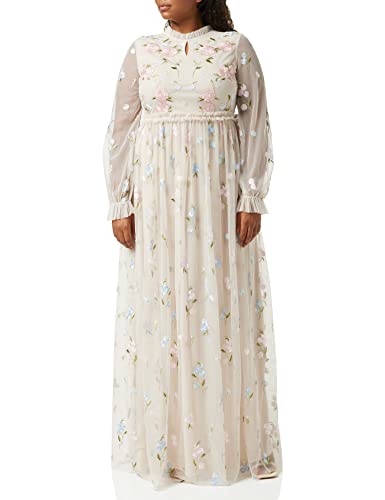 Frock and Frill Damska haftowana sukienka w kwiaty na specjalne okazje, kremowa, 12