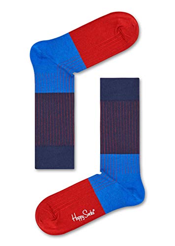 Happy Socks Block Rib, kolorowe i zabawne, Skarpety dla kobiet i mężczyzn, Niebieski-Czerwony (36-40)