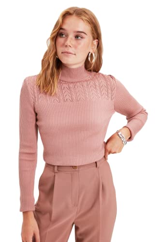 Trendyol Damska bluza z kołnierzem Stojącym Ajouré, Suszona Róża, M, Suszona róża