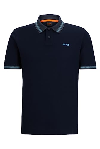 BOSS PeGlitchKnit męska koszulka polo z bawełny piqué z nadrukiem logo, Dark Blue404, S