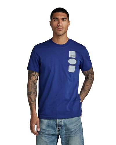 G-STAR RAW Koszulka męska Multi Badge R T, Niebieski (Ballpen Blue D23903-336-1822), XL