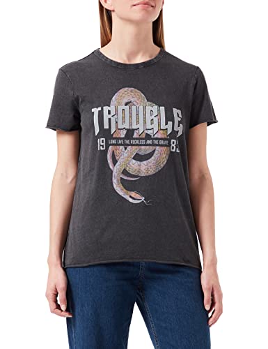 ONLY Onllucy Reg S/S Top JRS Noos T-Shirt damski, czarny/nadruk: trouble Snake, L