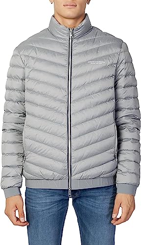 Armani Exchange AX Quilted Down Milano/New York Logo Zip-up Jacket alternatywny płaszcz puchowy, melange Grey/Navy, mały