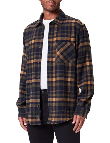 Koton Męska koszulka z długim rękawem i kieszeniami, klasyczna koszulka z krótkim rękawem, 7c0 (Navy Check), L
