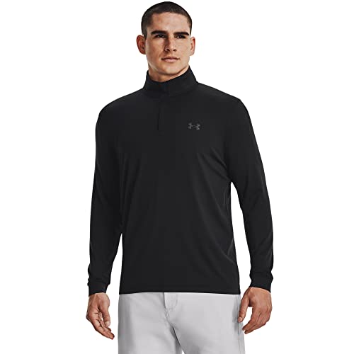 Under Armour Męska koszulka z długim rękawem Playoff z zamkiem 1/4 Golf, czarna (001)/elektryczna mandarynka, mała, Czarny (001)/Elektryczna mandarynka, S