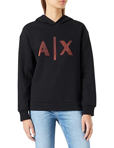 Armani Exchange Damska bluza z kapturem z logo Maxi z przodu bluza z kapturem, Czarny, XS
