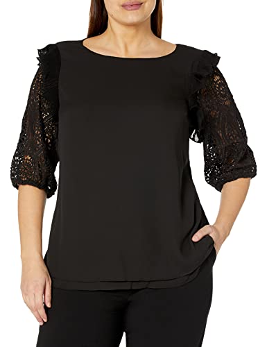 CITY CHIC Damska koszula z koronką w rozmiarze plus size, Czarny, 40-Du?e rozmiary