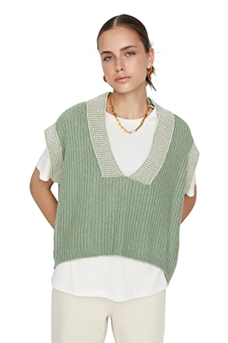 Trendyol Damski sweter oversize basic z dekoltem w serek, Miętowy, S